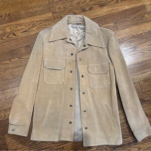 Men's Vintage Suede Button-Front Jacket in Light Tan